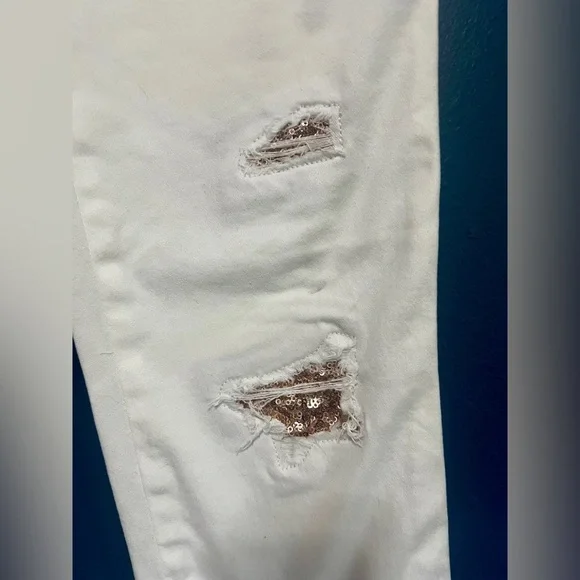 White House Black Market White Sequin Patch Skinny Ankle Jean - Size 2 (29") - Picture 8 of 13
